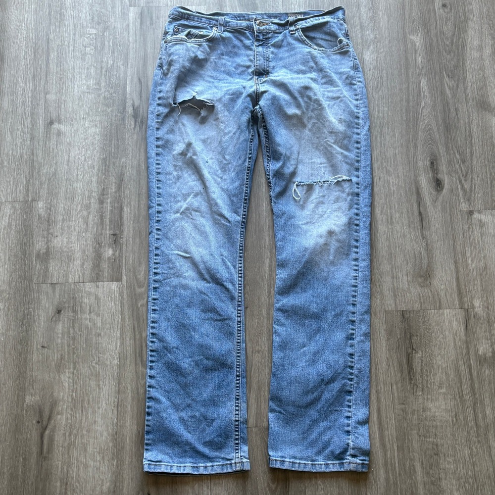 George Mens Bootcut Distressed Medium Wash Blue Denim Jeans 34x32 GM0103